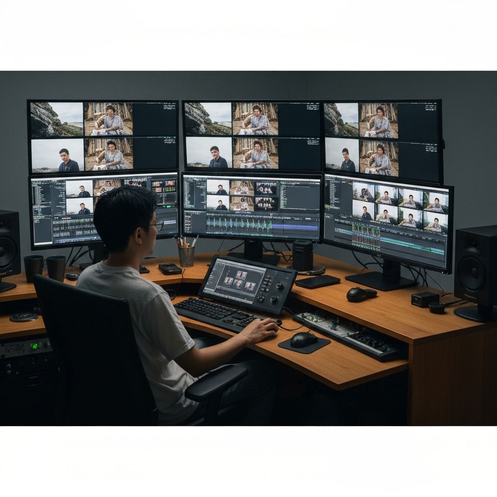 Professional video editing workspace
